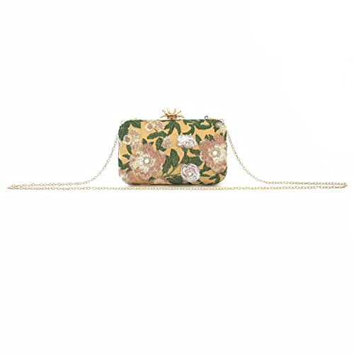 Zebrum Womens Evening Clutch Bag Designer Evening Handbag Hand Bag,Lady Party Wedding Clutch Purse (Embroidery-Gold) - Image 4