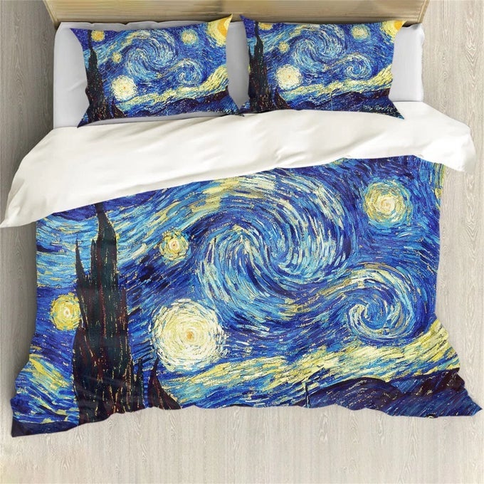 STARRY NIGHT BEDDING SET KING SIZE COMFORTER COVER BLUE DUVET COVER BEDSPREAD BLANKET HOME DECOR BEDROOM DECOR OIL PAINTING FAMOUS MODERN CLASSIC SKY STAR ART