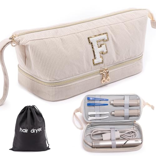 ELCUPA Initial Personalized Hair Dryer Case,Double-Layer Hair Tools Travel Carrying Case for Shark FlexStyle with Hair Dryer Bag- Hair Air Wrap Dryer Case Flat Curling Iron Travel Organizer Gift - Image 1