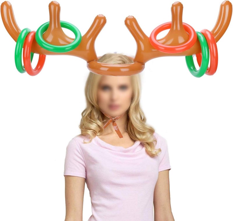 Konsait لعبة رمي حلقات قرون الرنة القابلة للنفخ من كونسايت للأطفال 2 حزمة ألعاب حفلات عيد الميلاد - Image 5