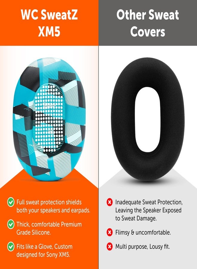 WC SweatZ XM5 - Patented Earpad Sweat Covers for Sony WH1000XM5 by Wicked Cushions | Full 360 Earpad Protection | Sweatproof & Easily Washable | Cyan Prism - Image 3