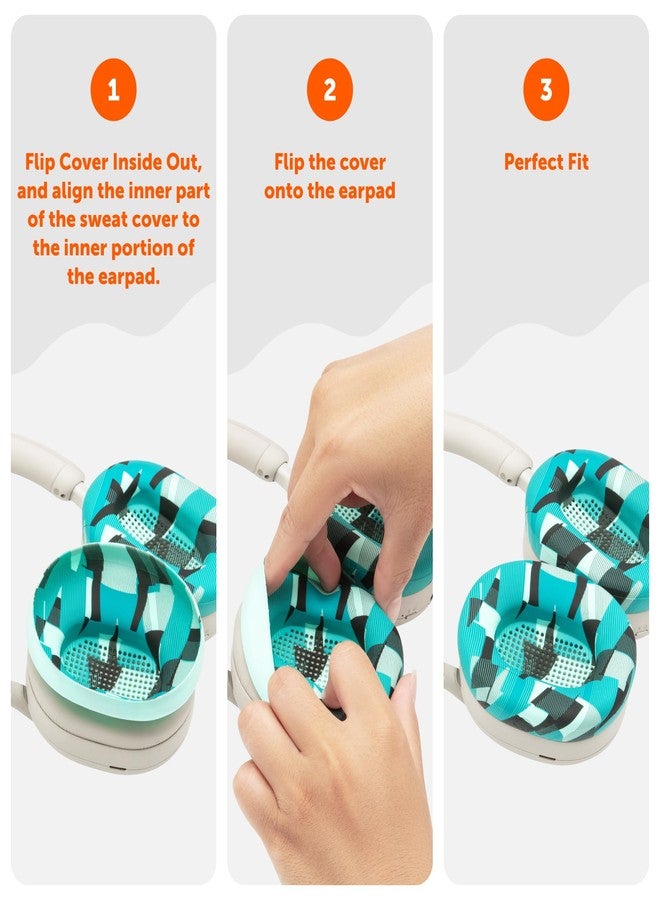 WC SweatZ XM5 - Patented Earpad Sweat Covers for Sony WH1000XM5 by Wicked Cushions | Full 360 Earpad Protection | Sweatproof & Easily Washable | Cyan Prism - Image 5