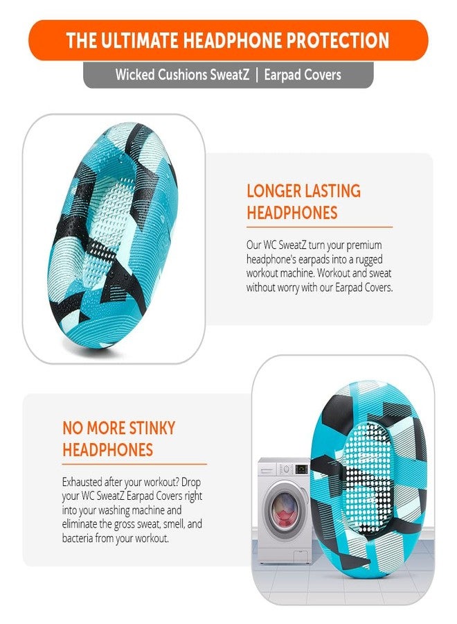 WC SweatZ XM5 - Patented Earpad Sweat Covers for Sony WH1000XM5 by Wicked Cushions | Full 360 Earpad Protection | Sweatproof & Easily Washable | Cyan Prism - Image 4