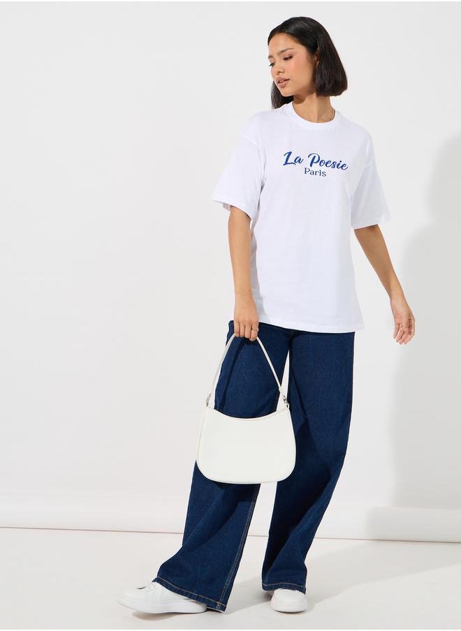 Styli Oversized La Poesie Paris Embroidered Slogan T-Shirt  - Image 2