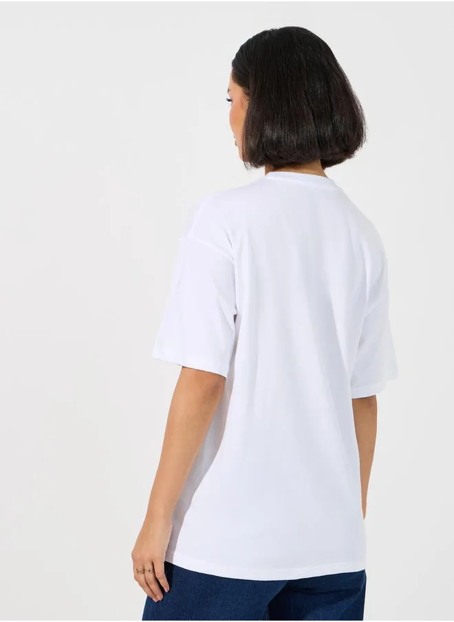 Styli Oversized La Poesie Paris Embroidered Slogan T-Shirt