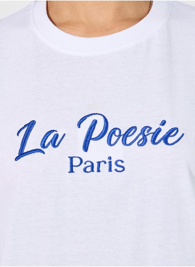 Styli Oversized La Poesie Paris Embroidered Slogan T-Shirt  - Image 3