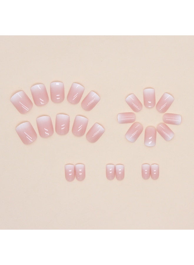 جيكومو 24 قطعة أظافر مربعة قصيرة لامعة ، مكبس متدرج وردي عاري على الأظافر ، أظافر كاذبة على النمط البسيط للنساء والفتيات ملابس يومية - Image 2