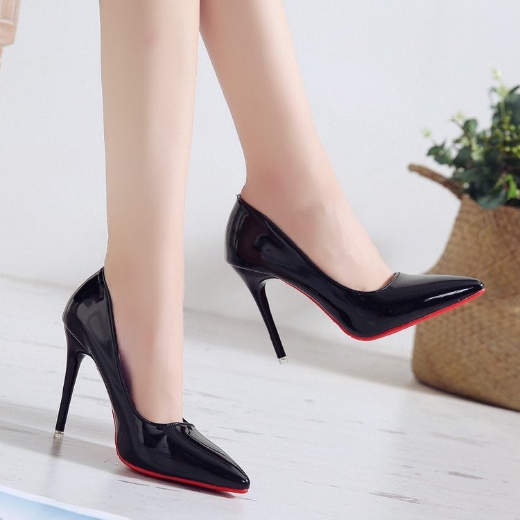 Red-Soled High-Heeled Shoes That Are Comfortable For Women, Thin-Heeled Single Shoes, 2025 Spring Season, Black Heels, Large Size, Pointed Toe, Sizes 41-43, Shallow Mouth - Image 2