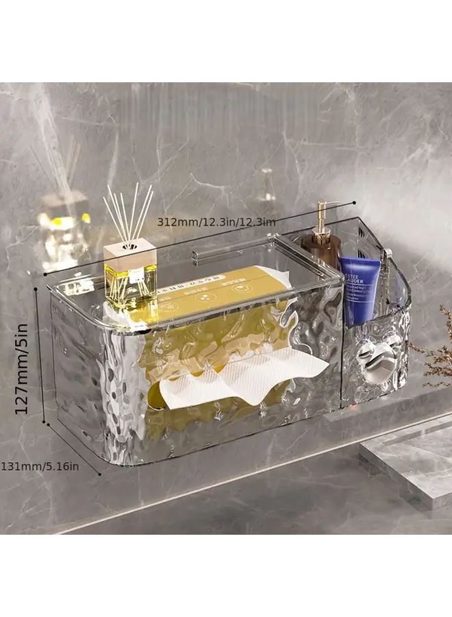 2025 Glacier Pattern Transparent Gray No Drill Wall Mounted Tissue Holder Bathroom Kitchen Storage Box - Image 5