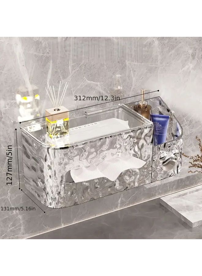 2025 Glacier Pattern Transparent Gray No Drill Wall Mounted Tissue Holder Bathroom Kitchen Storage Box - Image 3