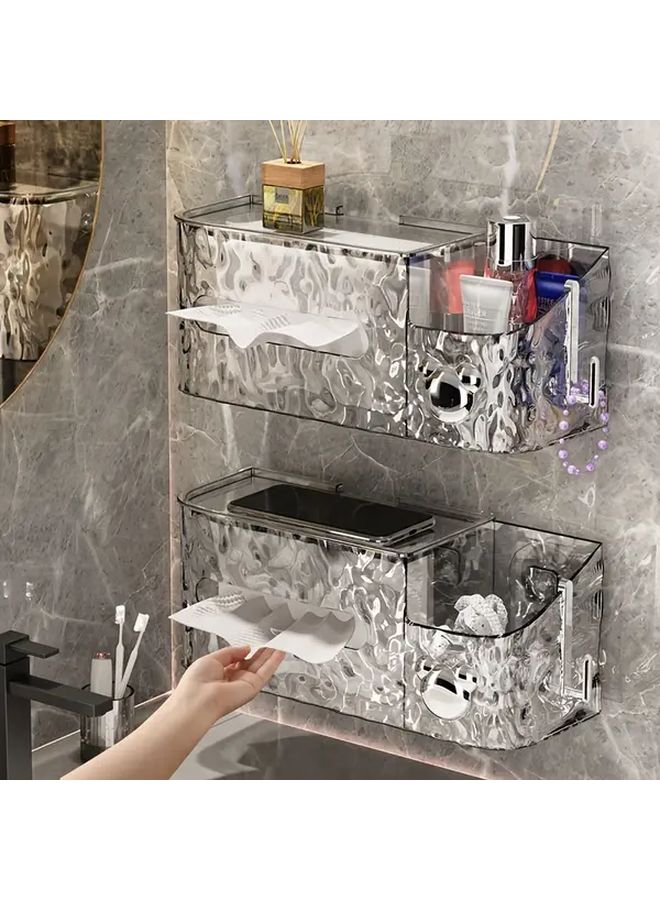 2025 Glacier Pattern Transparent Gray No Drill Wall Mounted Tissue Holder Bathroom Kitchen Storage Box - Image 1