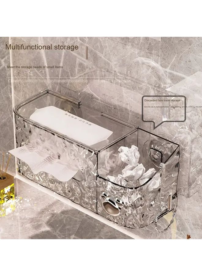 2025 Glacier Pattern Transparent Gray No Drill Wall Mounted Tissue Holder Bathroom Kitchen Storage Box - Image 2