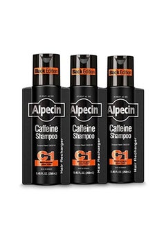 Alpecin Caffeine Shampoo C1 Black Edition, Men's Natural Hair Growth Shampoo for Thinning Hair with Niacin, Menthol, and Castor Oil, 8.45 fl. oz, Pack of 3  - Image 1