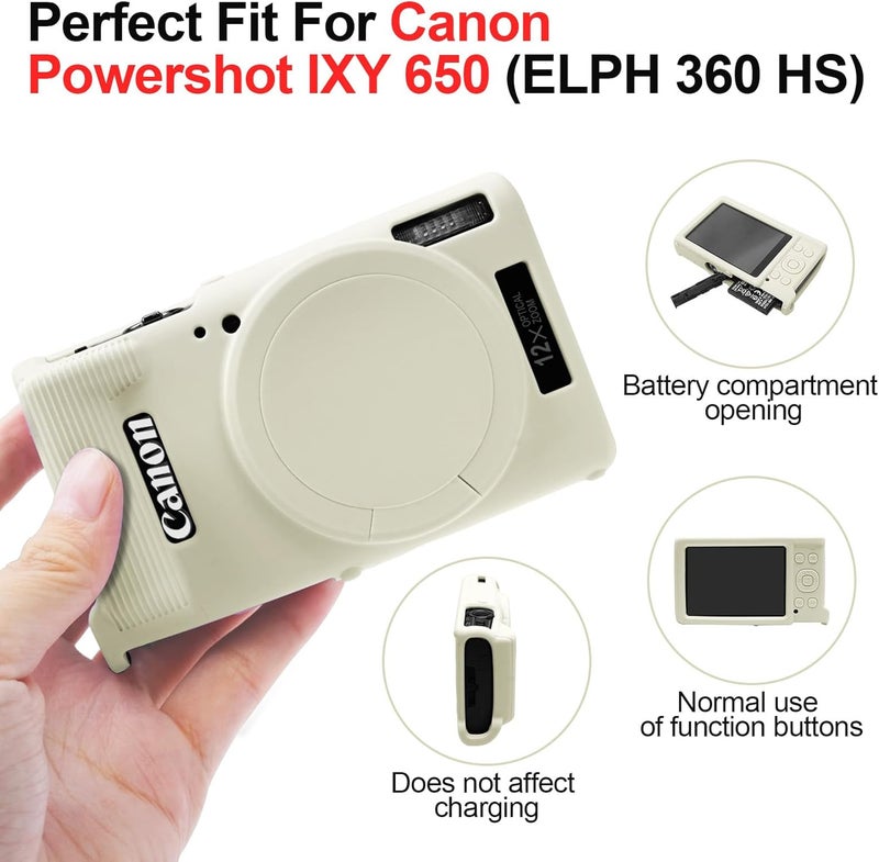 إيزي هود غطاء كاميرا إيزي هود لكانون IXUS 285 HS/IXY 650/ELPH 360، غطاء كاميرا سيليكون ناعم مع غطاء عدسة قابل للإزالة، حافظة واقية مضادة للخدش نحيفة للجسم (بيج) تصميم متعدد الخيارات - Image 5