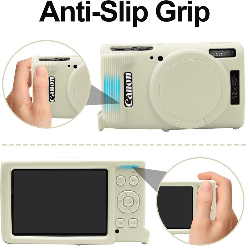 إيزي هود غطاء كاميرا إيزي هود لكانون IXUS 285 HS/IXY 650/ELPH 360، غطاء كاميرا سيليكون ناعم مع غطاء عدسة قابل للإزالة، حافظة واقية مضادة للخدش نحيفة للجسم (بيج) تصميم متعدد الخيارات - Image 4