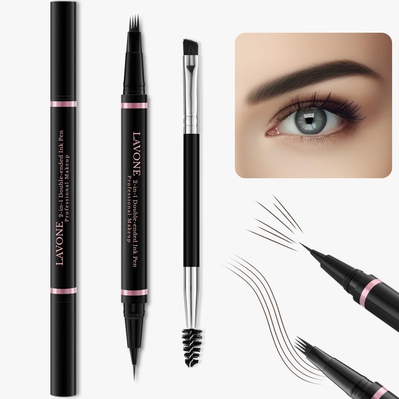 LAVONE Eyebrow Pen Makeup Kit, with 4 Tip Waterproof Microblading Eyebrow Pencil, Eyeliner, Eyebrow Pomade and Dual-ended Eyebrow Brush, Brow Pencil Eyebrow Kit for Natural Looking - Medium Brown - Image 2