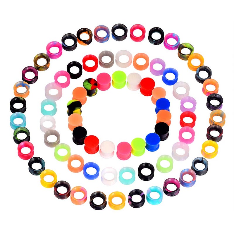 Oyaface 76 Pcs Soft Silicone Ear Tunnels/Plugs Kit Flesh Flexible Earring Gauges Double Flared Earlets Stretchers Expander Piercing Jewelry, 0G(8mm) - Image 1