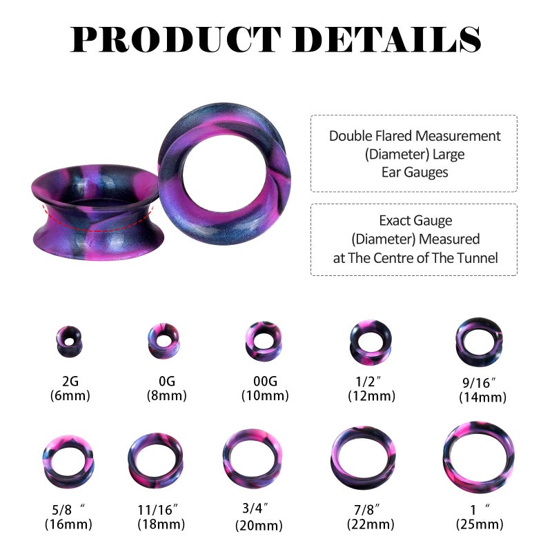 Oyaface 76 Pcs Soft Silicone Ear Tunnels/Plugs Kit Flesh Flexible Earring Gauges Double Flared Earlets Stretchers Expander Piercing Jewelry, 0G(8mm) - Image 4