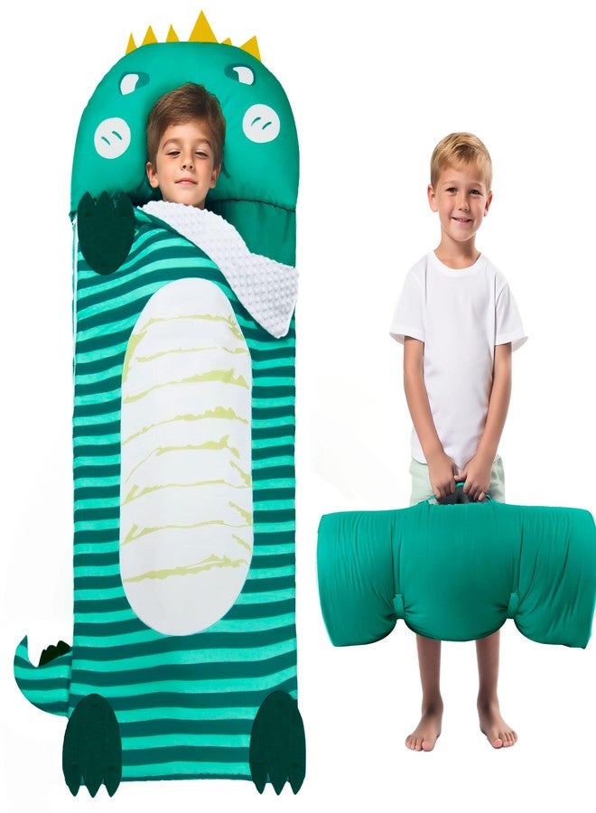 Lydaz Kids Dinosaur Sleeping Bag with Pillow, Toddler Boy Nap Mat, Plush Dino Slumber Bag for Boys Daycare Preschool Kindergarten, Sleeping Mat for Travel Sleepover, Birthday Gifts Ages 3-12 Years - Image 1