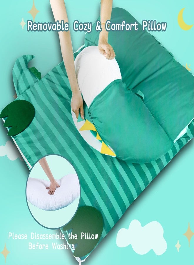 Lydaz Kids Dinosaur Sleeping Bag with Pillow, Toddler Boy Nap Mat, Plush Dino Slumber Bag for Boys Daycare Preschool Kindergarten, Sleeping Mat for Travel Sleepover, Birthday Gifts Ages 3-12 Years - Image 3