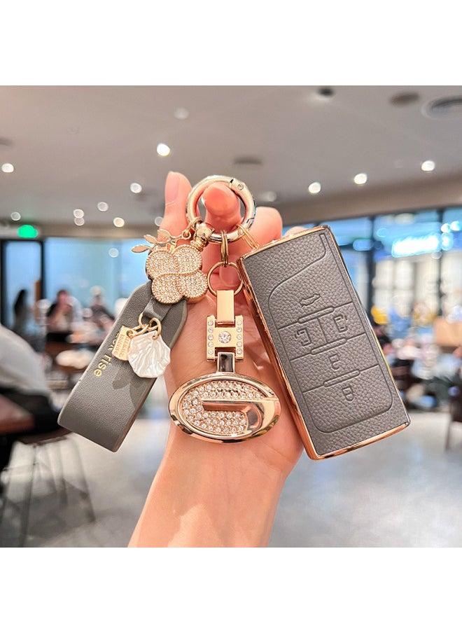 Generic - For GAC Chuanqi GS8 Shadow Leopard GS4PLUS/GS3/M6/M8/Gm6/GA8 Car Key Cover High-grade Shell-Color:Trumpchi D Type [elegant Gray] Single Shell + Gold Diamond Label + Hair Ribbon - Image 1