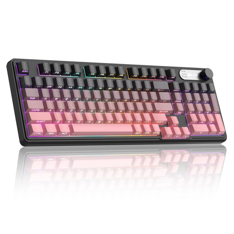 MageGee GK960 Wireless Gaming Keyboard, RGB Tri-Mode Wired/BT/2.4G Creamy Keyboard with Number Pad, 4000mAh Battery, Knob Control, Side Printed Keycaps, 19-Key Anti-Ghosting for Win/Mac (Black & Pink) - Image 1