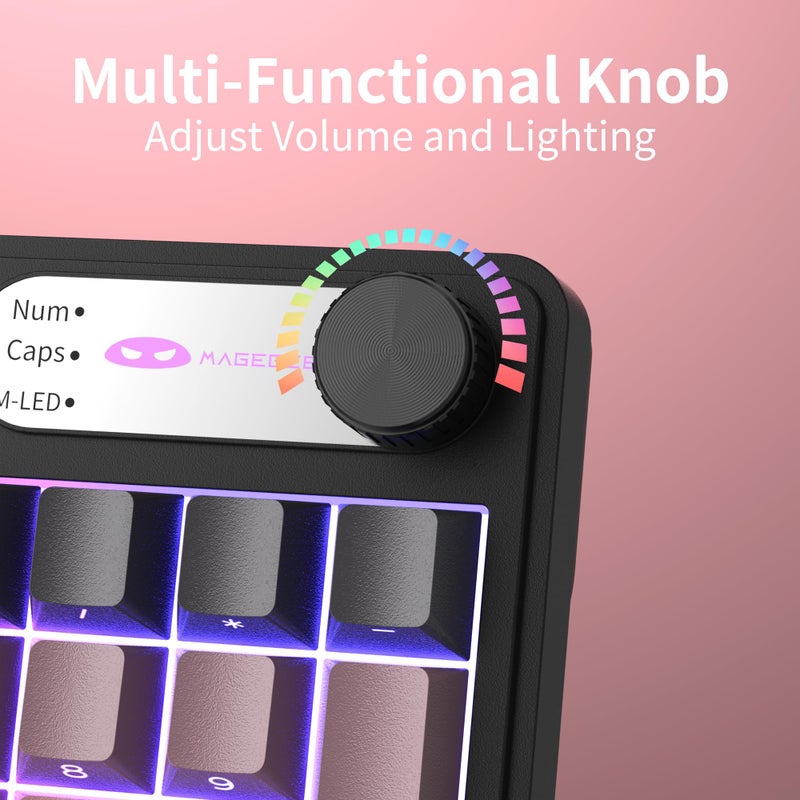 MageGee GK960 Wireless Gaming Keyboard, RGB Tri-Mode Wired/BT/2.4G Creamy Keyboard with Number Pad, 4000mAh Battery, Knob Control, Side Printed Keycaps, 19-Key Anti-Ghosting for Win/Mac (Black & Pink) - Image 4