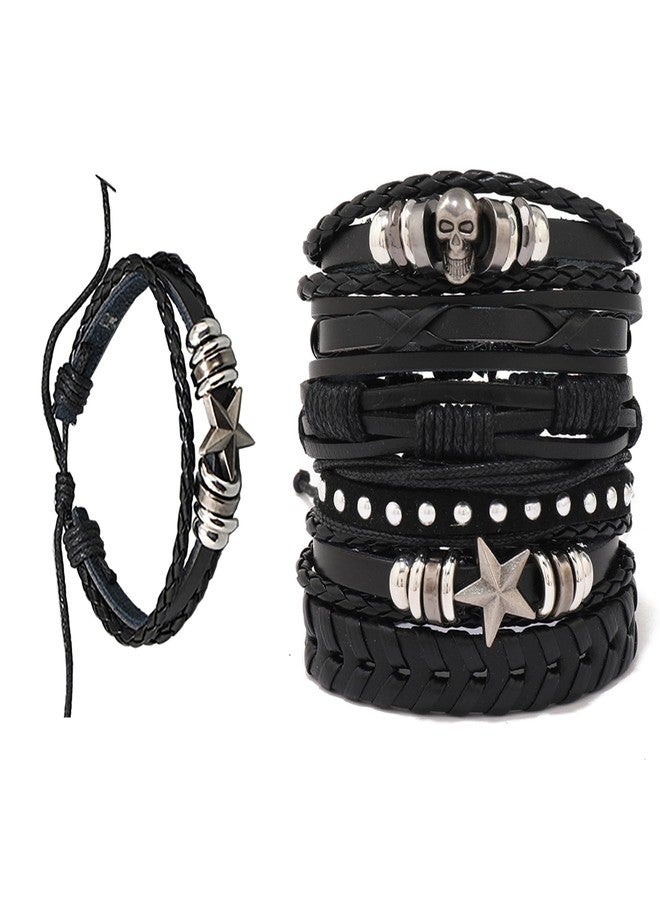 KornaDoz 6 Pack Punk Goth & Emo Bracelets - Adjustable Leather Cuff Wristbands with Studs - Image 1