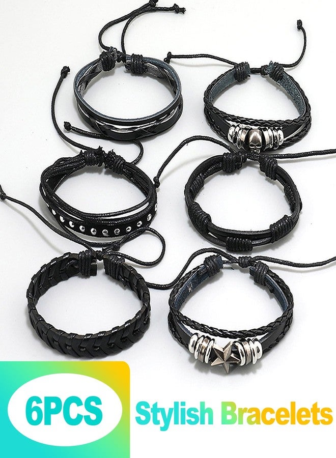 KornaDoz 6 Pack Punk Goth & Emo Bracelets - Adjustable Leather Cuff Wristbands with Studs - Image 2
