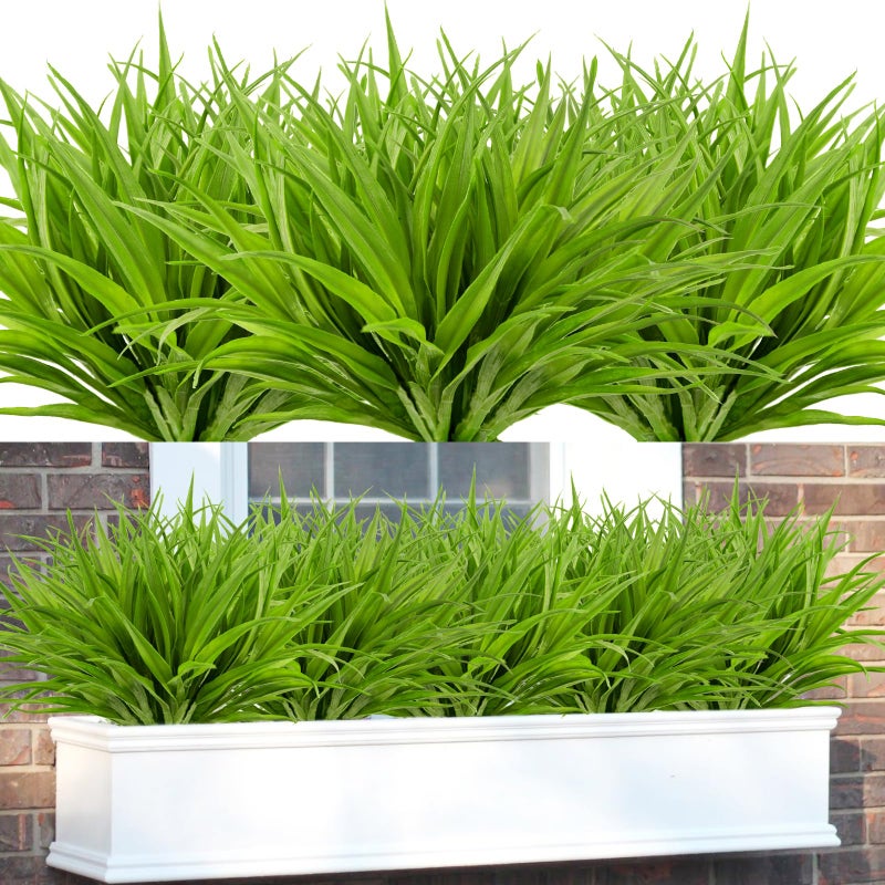 Phliofd 16Pcs Artificial Grass Fake Plants 173in 16 Leaves Outdoor Fake Grass UV Resistant Greenery Plastic Plants for Home Window Garden Patio Hanging Planter Pathway Front Porch Dcor Green - Image 2