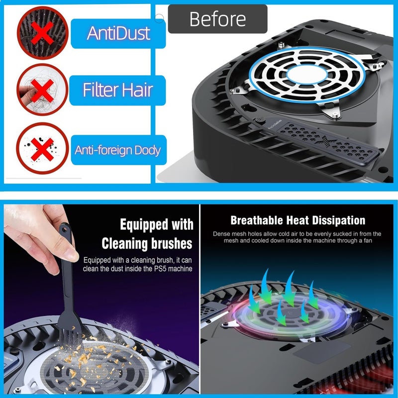 ACIDALIE PS5 Fan Dust Filter-with 4PCS Dust Cover,for PS5 pro, PS5 Slim, PS5 Legacy Models - Image 4