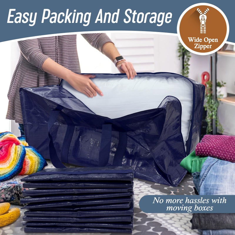 FYGRIP 6 Pack Extra Heavy Duty Large Moving Bags with Strong Zipper & Comfortable Handles, Sturdy & Durable Clothes Storage Bags Totes Bins, Blue Packing Moving Boxes for College Supplies, Dark Blue - Image 5
