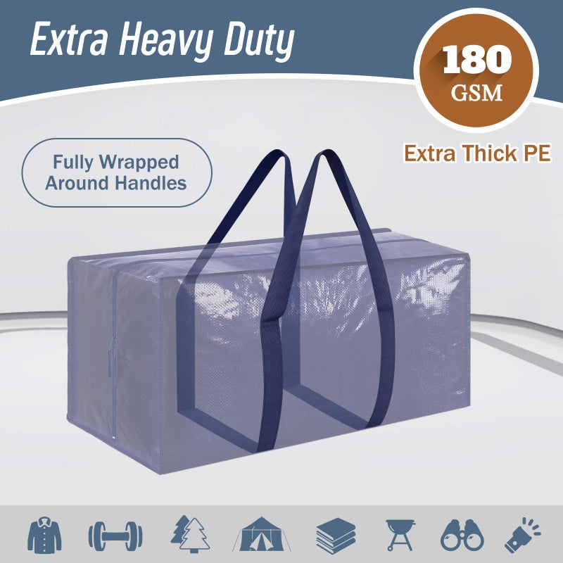 FYGRIP 6 Pack Extra Heavy Duty Large Moving Bags with Strong Zipper & Comfortable Handles, Sturdy & Durable Clothes Storage Bags Totes Bins, Blue Packing Moving Boxes for College Supplies, Dark Blue - Image 2