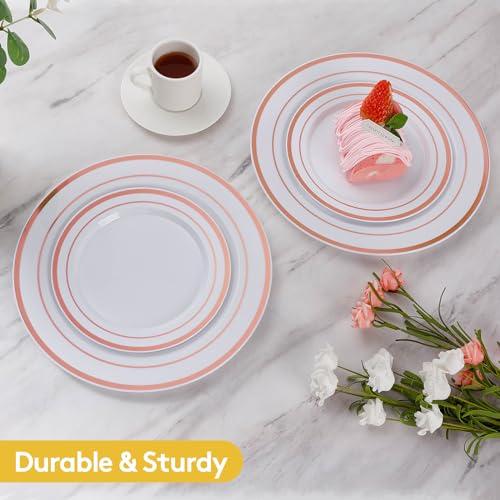 Goodluck 200PCS Rose Gold Plastic Plates Heavy Duty Disposable Rose Gold Plates with 100 1025 inch Dinner Plates and 100 75 inch Dessert Plates Disposable Plates for Party Wedding Valentines - Image 5
