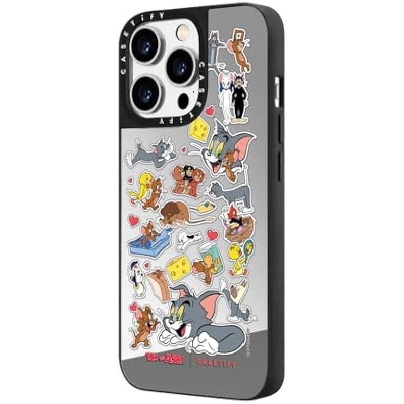 Casetify Mirror Case for iPhone 14 Pro Max 【Tom and Jerry Colab/Reflective / 4.9ft Drop Protection/Compatible with Magsafe】 - Family Sticker - Silver on Black - Image 4