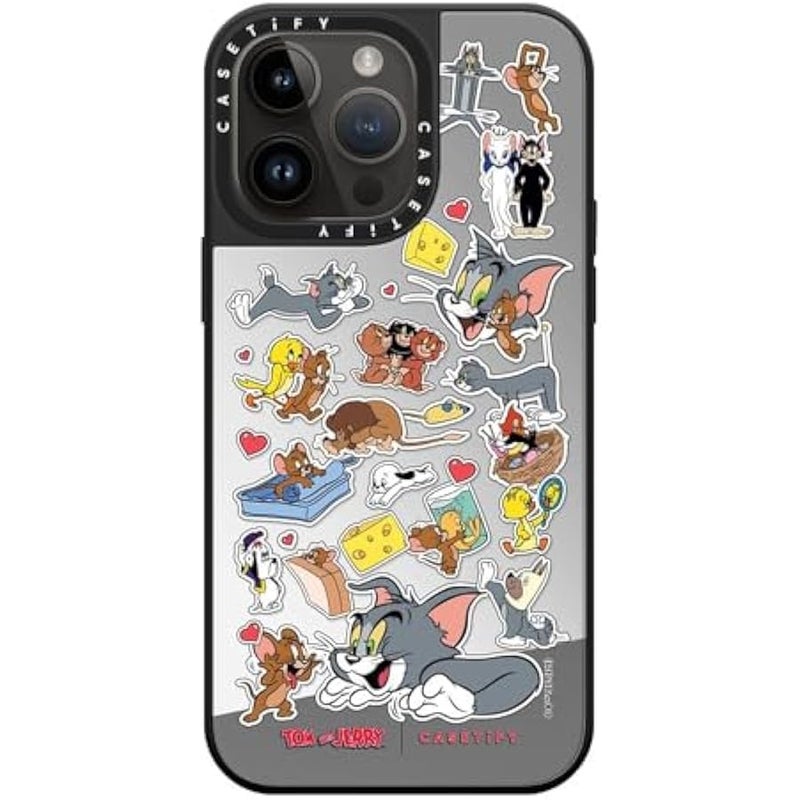 Casetify Mirror Case for iPhone 14 Pro Max 【Tom and Jerry Colab/Reflective / 4.9ft Drop Protection/Compatible with Magsafe】 - Family Sticker - Silver on Black - Image 2