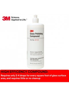 3M Glass Polishing Compound With Cerium Oxide Mineral, Defect Repair And Glass Scratch Removal One Step Glass Polish, Permanently Removes Fine Scratches, Swirl Marks, Water Spots, 60150, 1 Liter, 051