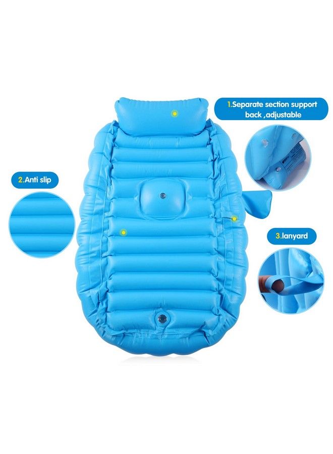 Intime حوض استحمام قابل للنفخ للأطفال الرضع حوض استحمام محمول غير قابل للانزلاق حوض استحمام للسفر صغير الحجم للسباحة الهوائية للأطفال حوض استحمام سميك قابل للطي مع مضخة هواء، أزرق - Image 5