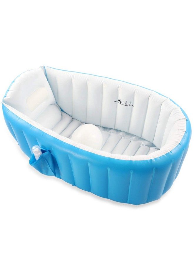 Intime حوض استحمام قابل للنفخ للأطفال الرضع حوض استحمام محمول غير قابل للانزلاق حوض استحمام للسفر صغير الحجم للسباحة الهوائية للأطفال حوض استحمام سميك قابل للطي مع مضخة هواء، أزرق - Image 3
