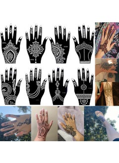 Xmasir 8 Sheets Henna Tattoo Stencil Kit for Women Girls Hand Finger Body Paint Temporary Tattoo Templates 7.8'' X 4''