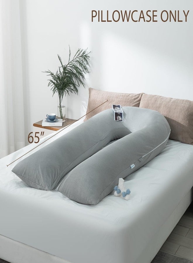 QUEEN ROSE Pregnancy Body Pillow Replacement Cover, 65 Inch U Shaped Solid Maternity Pillowcase, Cooling Silky Jersey, Grey, Cover Only - Image 2