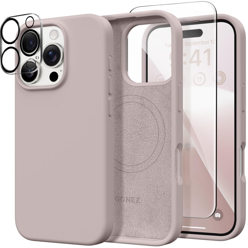 GONEZ Magnetic for iPhone 16 Pro Max Case, Compatible with MagSafe, Liquid Silicone Case, with Screen Protector + Camera Protector, Full Body Protective Shockproof Phone Cover 6.9", Light Taro - Image 1