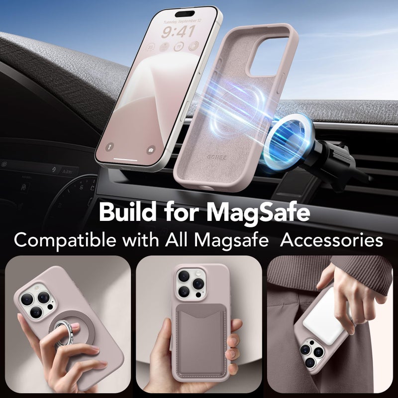 GONEZ Magnetic for iPhone 16 Pro Max Case, Compatible with MagSafe, Liquid Silicone Case, with Screen Protector + Camera Protector, Full Body Protective Shockproof Phone Cover 6.9", Light Taro - Image 4