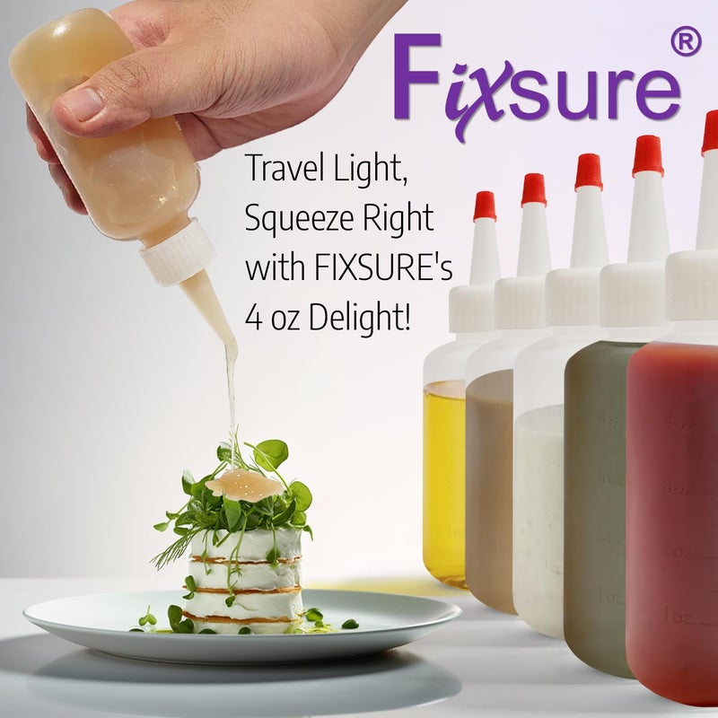 FIXSURE Plastic Squeeze Bottles with Red Tip Cap, 4 Oz Squirt Bottle For Ketchup, BBQ, Sauces, Syrup, Condiments, Oil, Pancake, Cookie Decorating, Dressings, Travel, Camping, Lab, Arts and Crafts (2) - Image 3