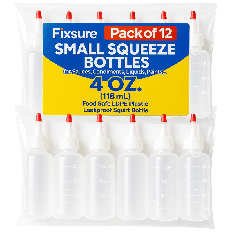 FIXSURE Plastic Squeeze Bottles with Red Tip Cap, 4 Oz Squirt Bottle For Ketchup, BBQ, Sauces, Syrup, Condiments, Oil, Pancake, Cookie Decorating, Dressings, Travel, Camping, Lab, Arts and Crafts (2) - Image 1