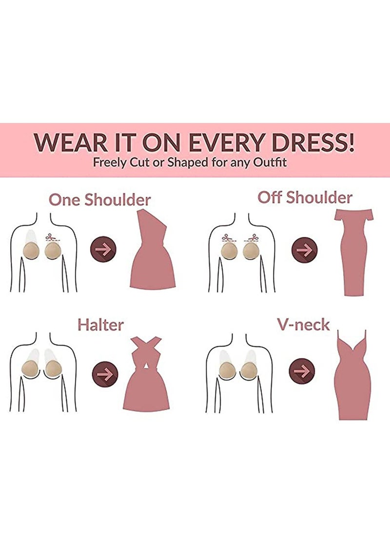 Excefore Adhesive Bra, Women Lift Invisible, Silicone Sticky Bra, Adhesive Bra Strapless Backless Sticky Bra Push Up Nipple Covers Pasties  - Image 2
