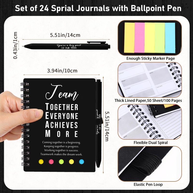 Resurhang 48 Pcs/24 Set Valentines Employee Appreciation Gift for Coworkers Staff Teacher Positive A6 Spiral Journal Notebook with Pen Office for Team Group(Black,Team Together) - Image 2