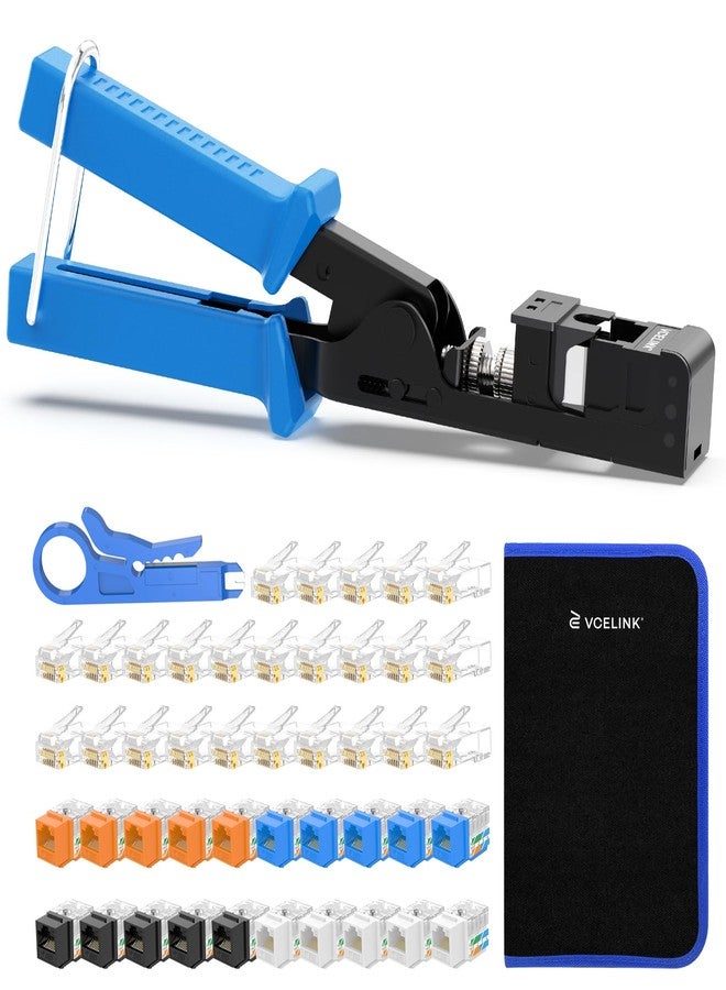 VCELINK Speed Termination Tool for VCE 90-Degree Keystone Jacks Bundle with 20-Pack CAT6 Keystone Jacks UL-Listed, 25-Pack RJ45 Connectors, 1-Pack Blue Mini Wire Stripper - Image 1