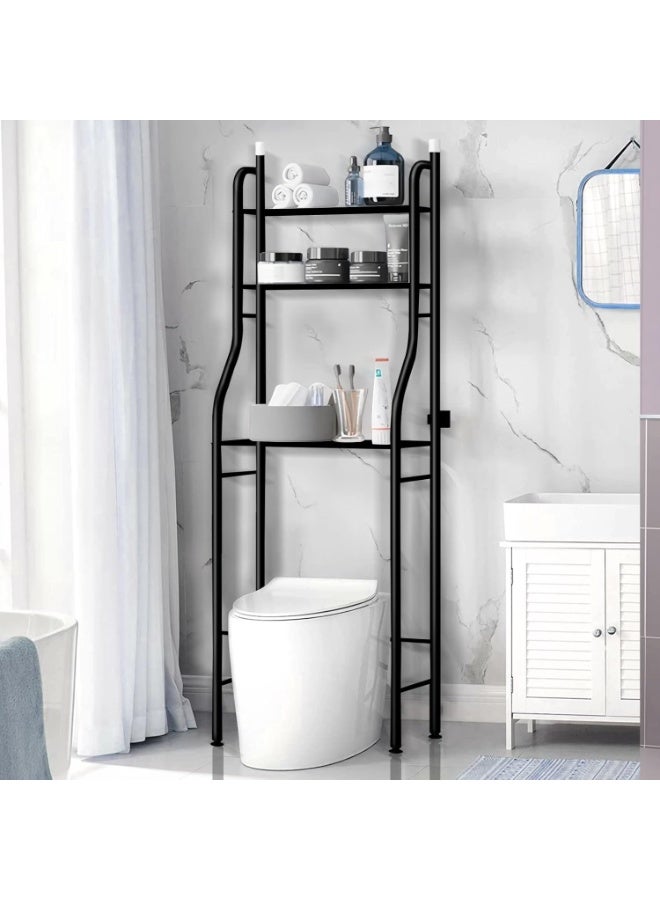 Black 3-Tier Over-the-Toilet Storage Rack with Shelves & Hooks - Image 5