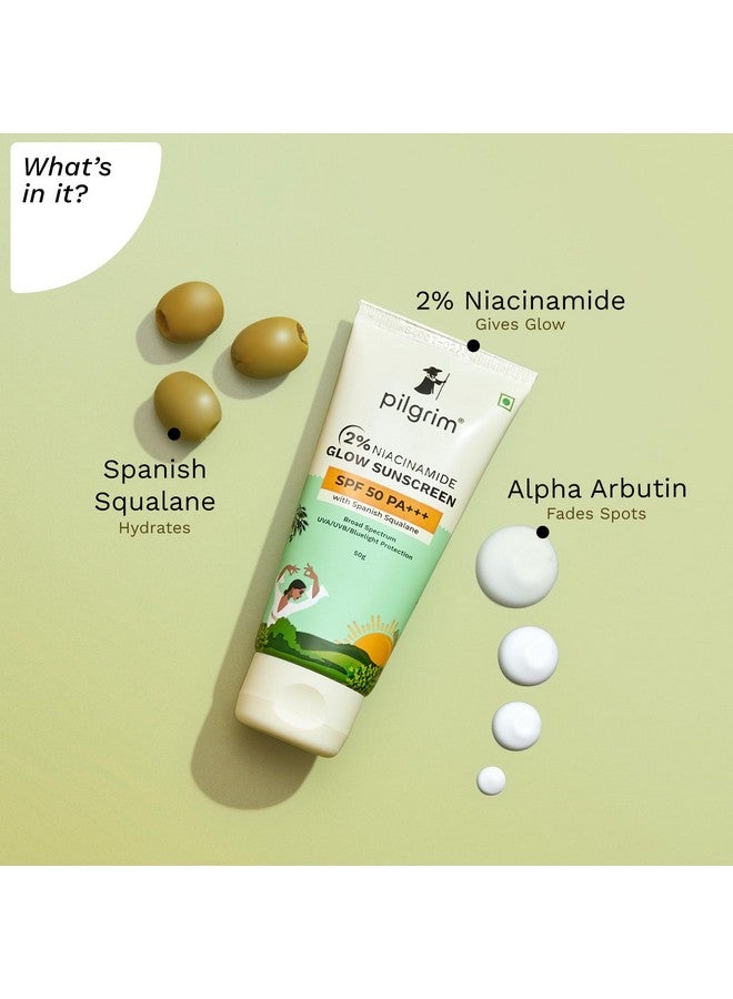 PILGRIM 2% Niacinamide Glow Sunscreen Spf 50 +++ For Men And Women With Spanish Squalane | Enhances Glow, Broad Spectrum, Non-Greasy, No White Cast & Prevents Tanning | All Skin Types | 50 Gm - Image 2